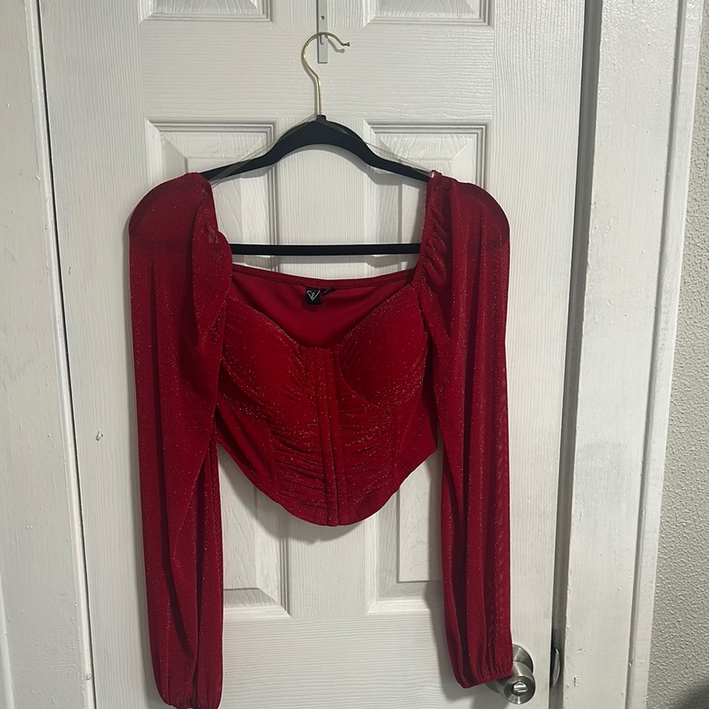 Windsor Red Long Sleeve Crop Bodysuit